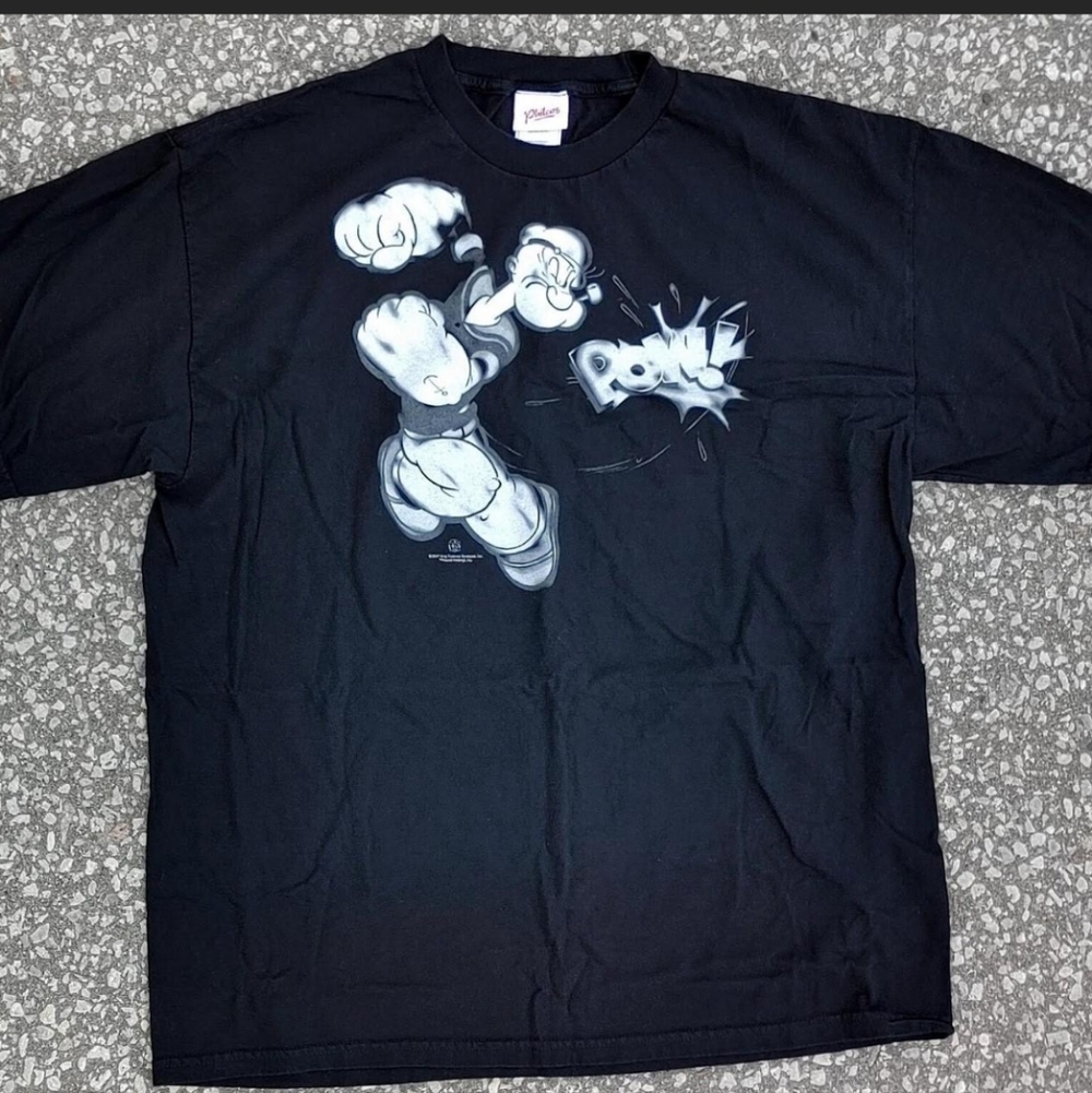 Vintage 2007 Popeye The Sailor Man Graphic T-Shirt XL Philcos Pow Print Black